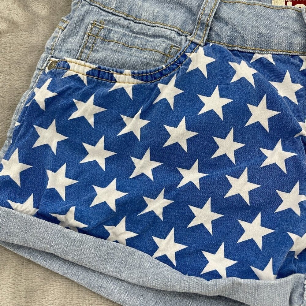 L.e.i. US American Flag Print Low Rise Denim Cuffed Shorts Retro Y2K - Picture 2 of 10